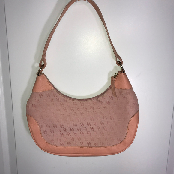 Dooney & Bourke Vintage Pink Logo Canvas and Leather Trim  Hobo Shoulder Bag EUC - Picture 2 of 5